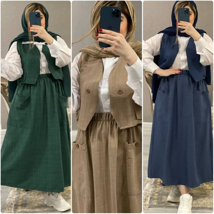 ست سه تکه زنانه مدل ژینا جنس شانتون فری سایز 36 تا 46
