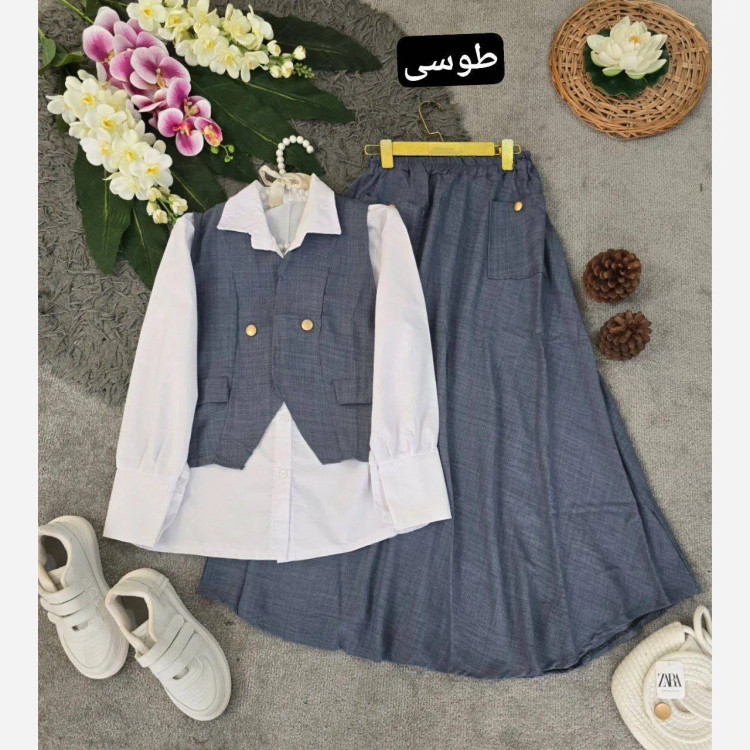 ست سه تکه زنانه مدل ژینا جنس شانتون فری سایز 36 تا 46