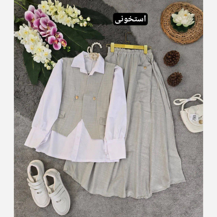 ست سه تکه زنانه مدل ژینا جنس شانتون فری سایز 36 تا 46