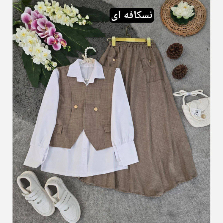 ست سه تکه زنانه مدل ژینا جنس شانتون فری سایز 36 تا 46