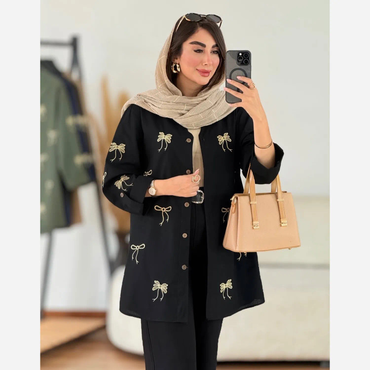 شومیز زنانه مدل سنجاقک جنس لنین خنک فری سایز مناسب 38 تا 46