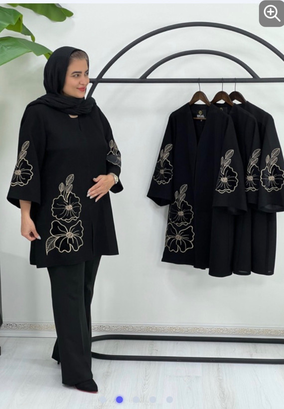 مانتو مخمل شنل زنانه رنگ مشکی سایز 1 و 2 گلدوزی شده