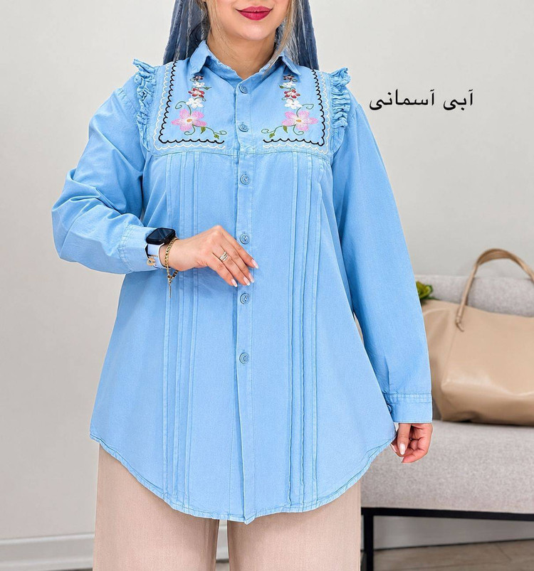 شومیز کتان لنین گلدوزی شده مدل بانو فری سایز