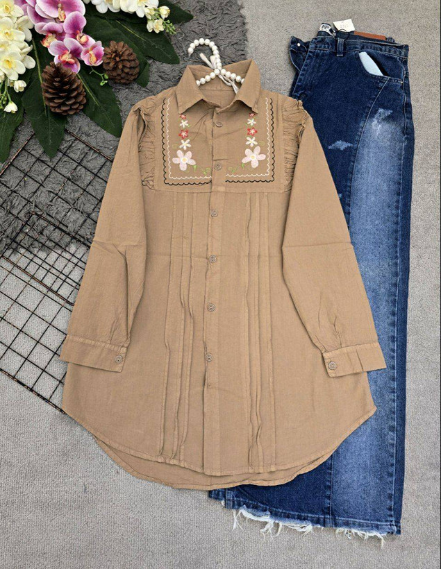 شومیز کتان لنین گلدوزی شده مدل بانو فری سایزارسال رایگان