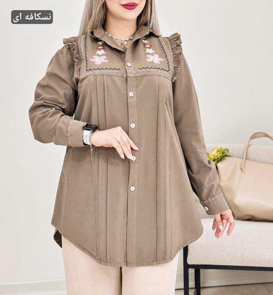 شومیز کتان لنین گلدوزی شده مدل بانو فری سایز