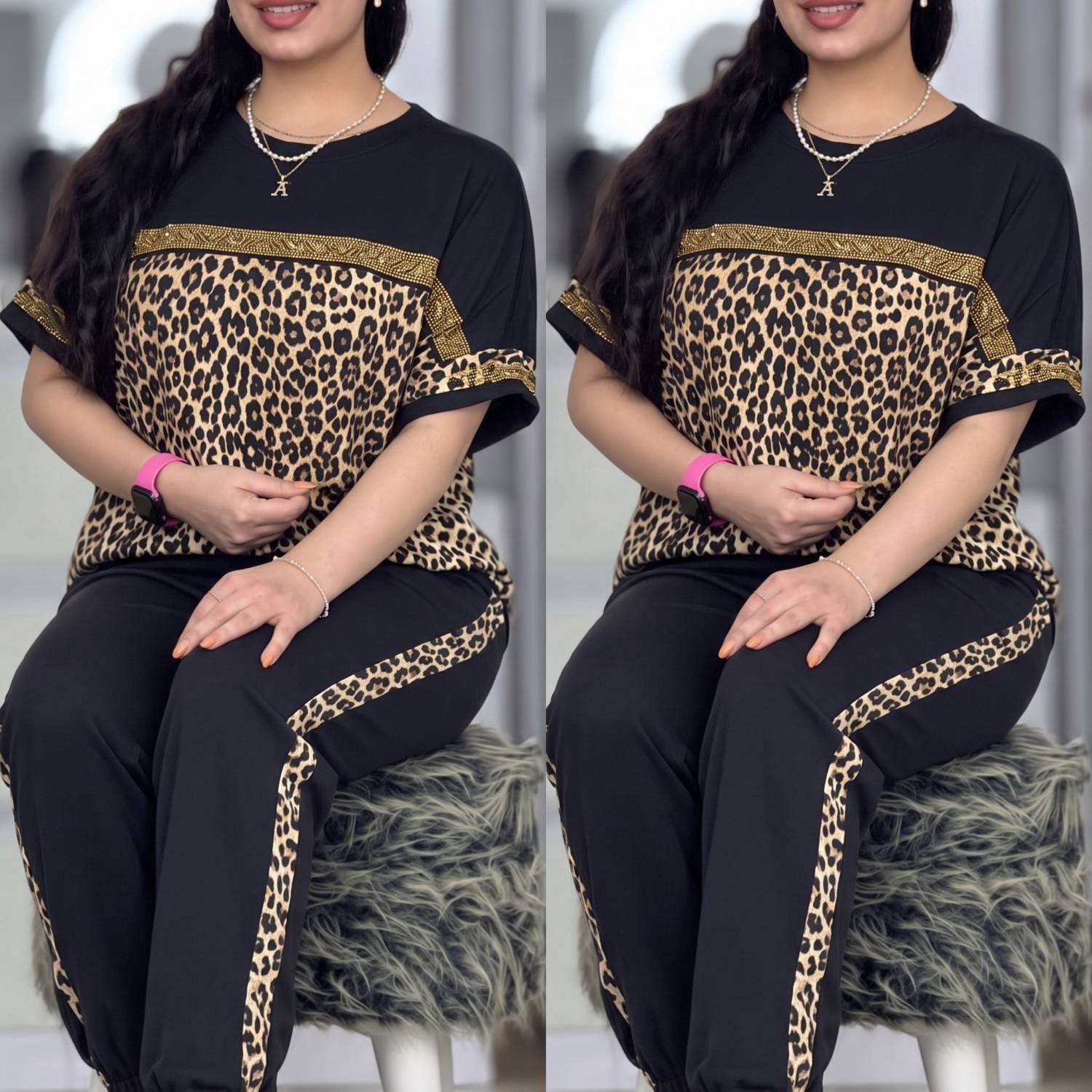 ست تیشرت و شلوار ویسکوز الیزه کش فری سایز