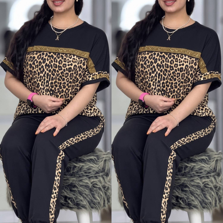 ست تیشرت و شلوار ویسکوز الیزه کش فری سایز