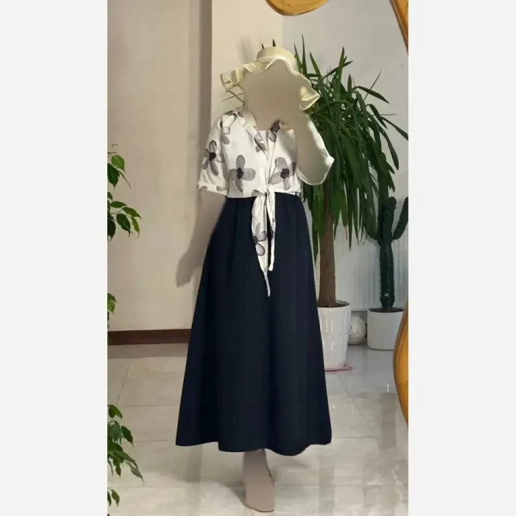 ست شومیز دامن شانا جنس شومیز بوگاتی دامن لنین رنگ سبز و مشکی سایز فری