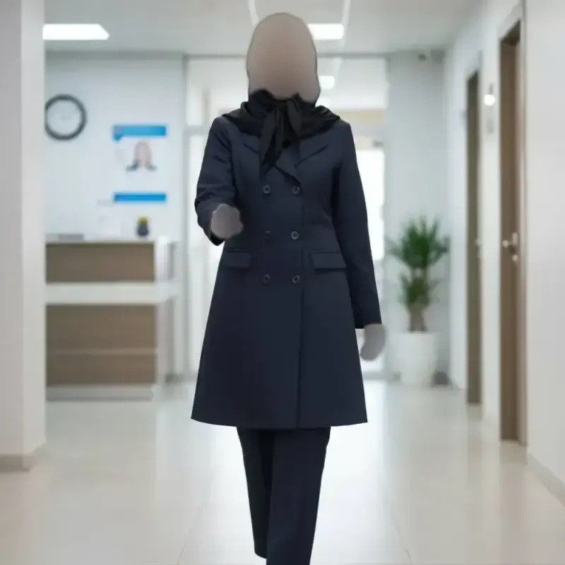 مانتو اداری مکانیک پرشیا دو تیکه شلوار و مانتو رنگ مشکی و سرمه ای سایز 1 و 2