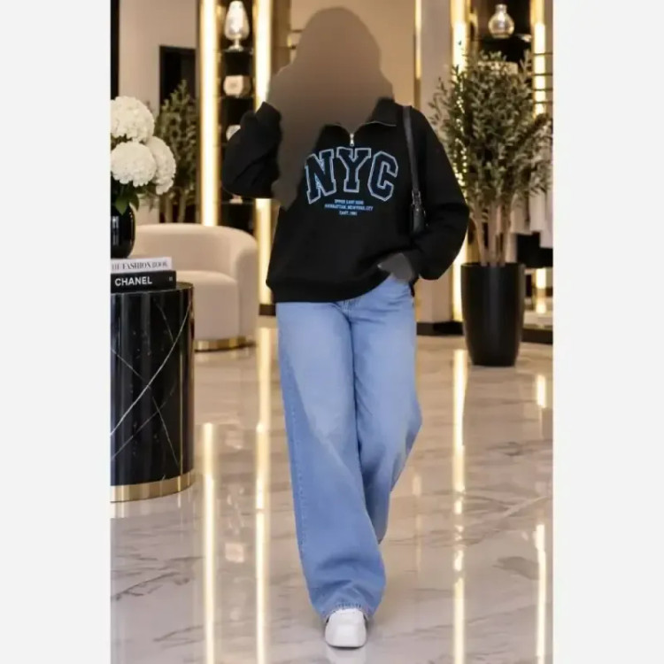 دورس نیم زیپ زنانه طرح NYC جنس دورس سه نخ درجه یک سایز فری فانتزی روزمره