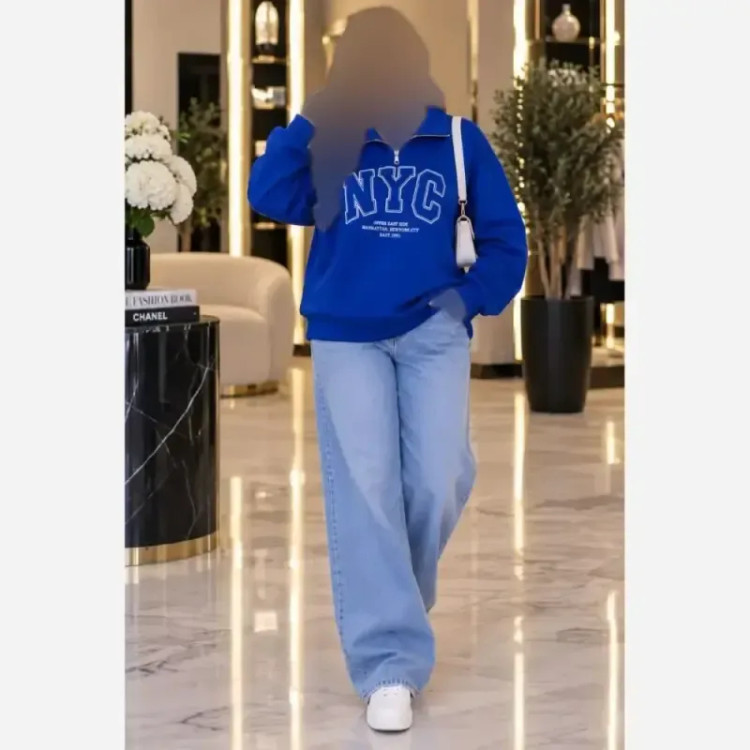 دورس نیم زیپ زنانه طرح NYC جنس دورس سه نخ درجه یک سایز فری فانتزی روزمره