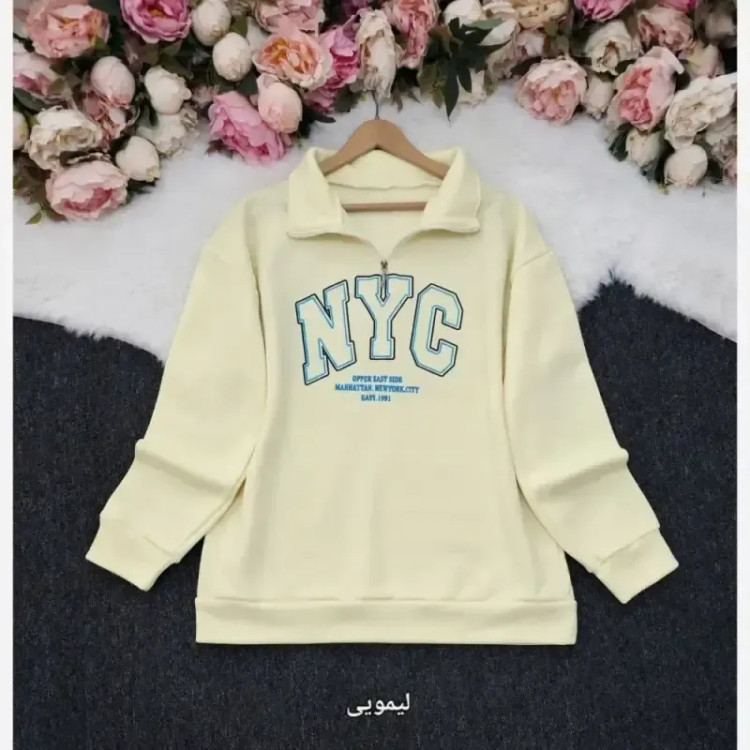 دورس نیم زیپ زنانه طرح NYC جنس دورس سه نخ درجه یک سایز فری فانتزی روزمره