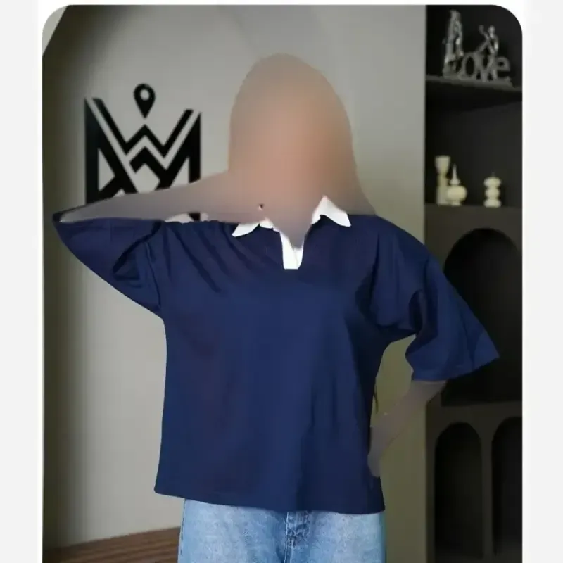 تیشرت باکسی یقه دار ماکان خنک و درجه یک فری سایز تا 46 جنس نخ ماکان اعلا