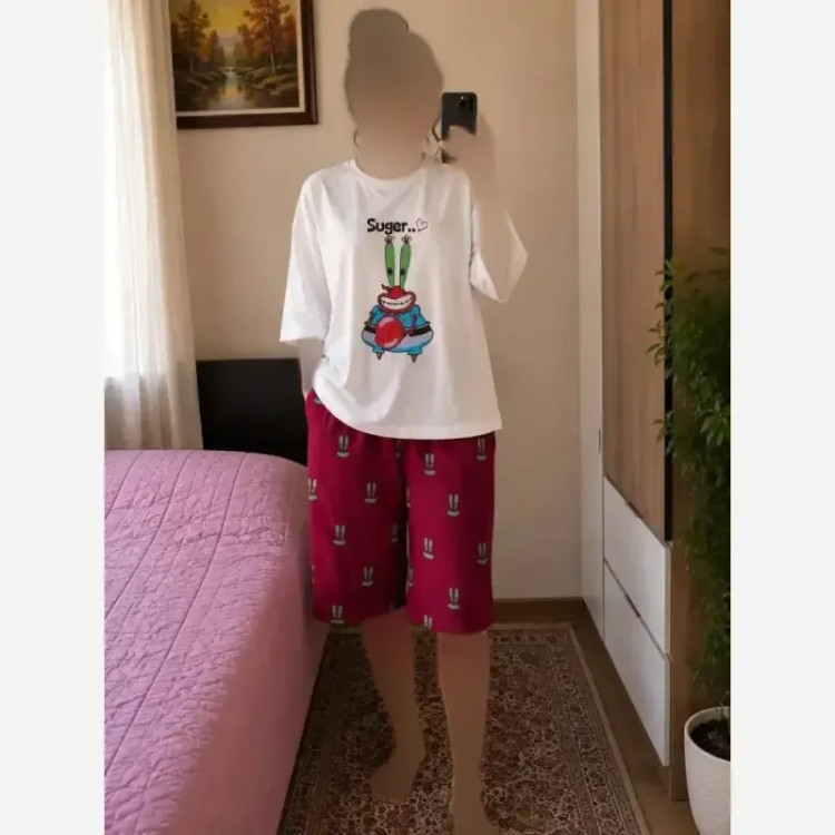 ست تیشرت باکسی و شورتک نخ پنبه درجه یک فری سایز 36 تا 44