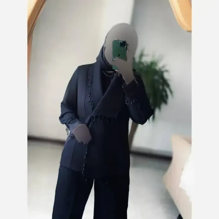 کت مزونی مجلسی ملیله دوزی مشکی جنس مازراتی و حریر سایزبندی یک دو سه